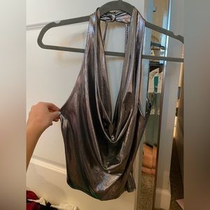 Cow neck metallic halter top